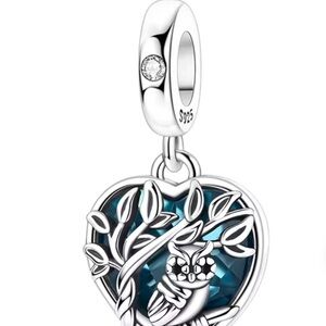 Silver and Blue Owl Heart Pendant